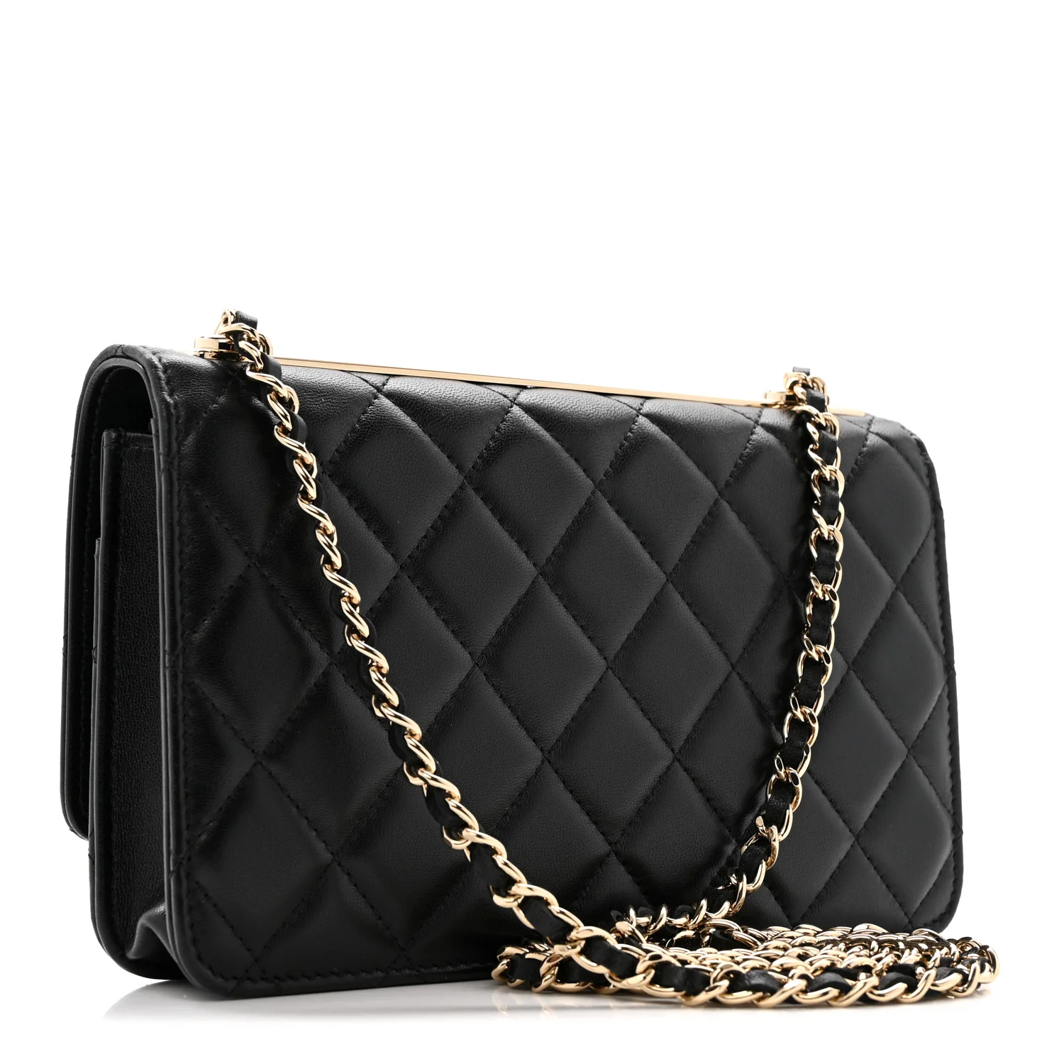 Lambskin Quilted Trendy CC Wallet On Chain WOC Black - Image 3