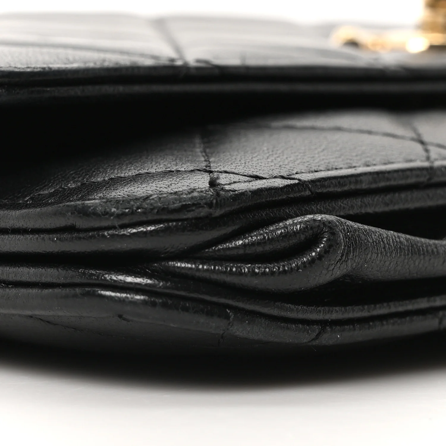 Lambskin Quilted Trendy CC Wallet On Chain WOC Black - Image 10