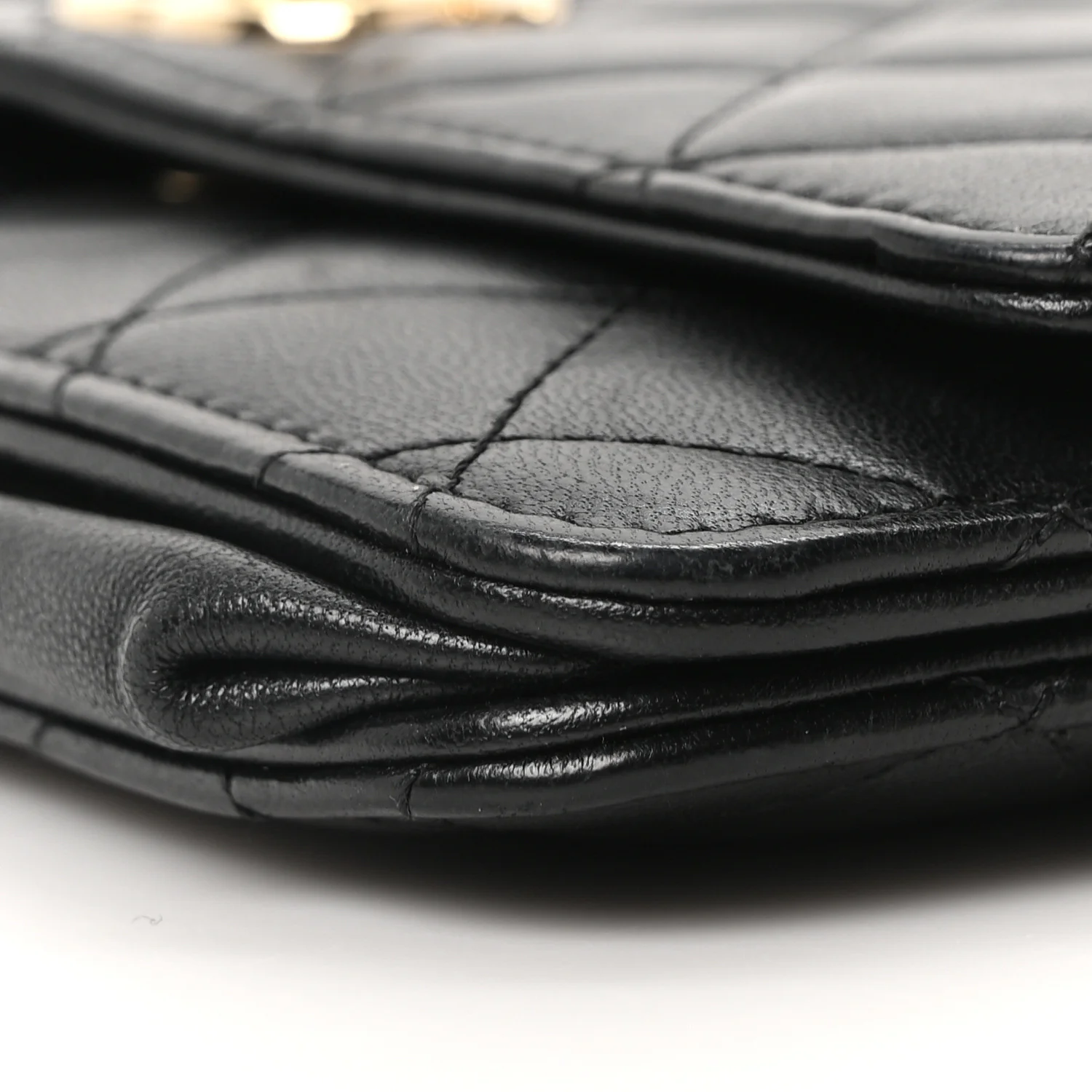 Lambskin Quilted Trendy CC Wallet On Chain WOC Black - Image 11