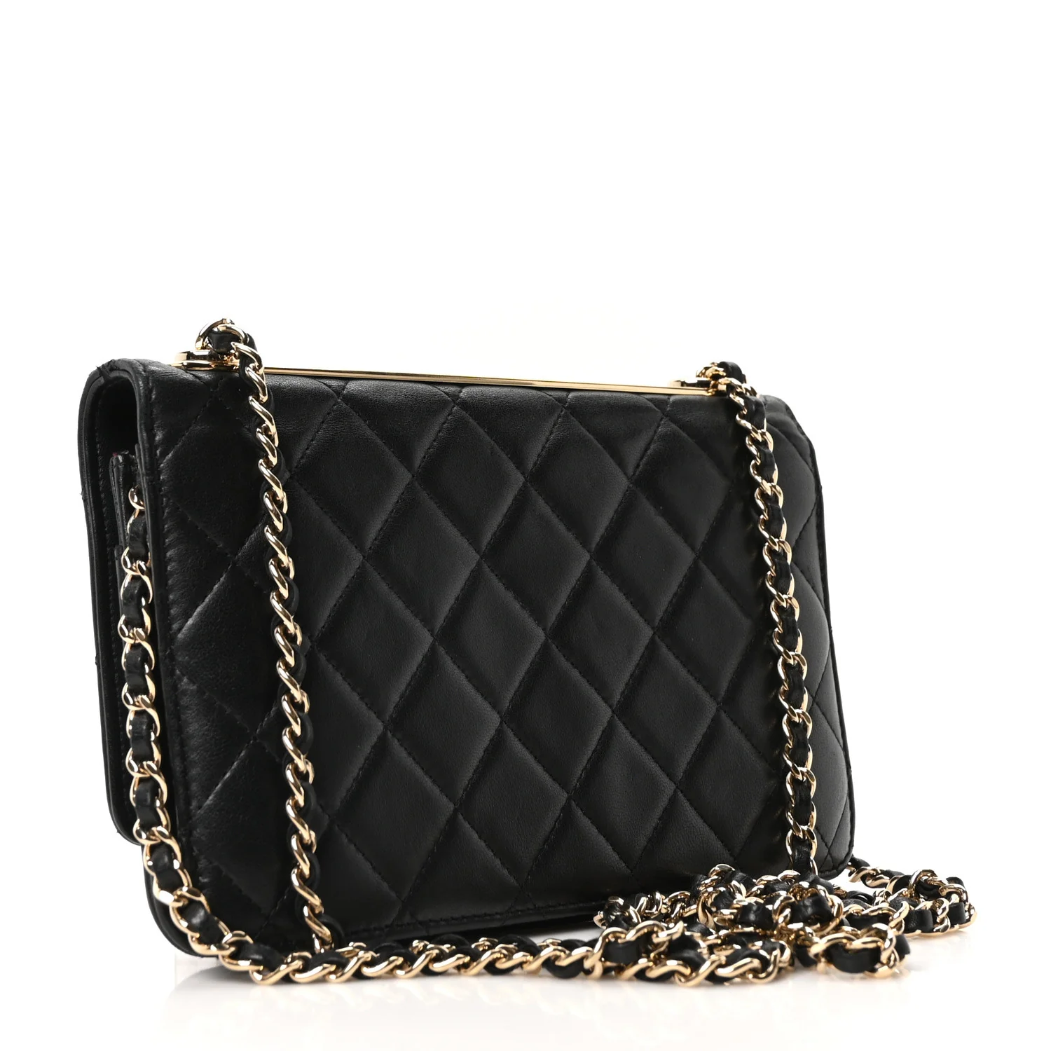 Lambskin Quilted Trendy CC Wallet On Chain WOC Black - Image 3