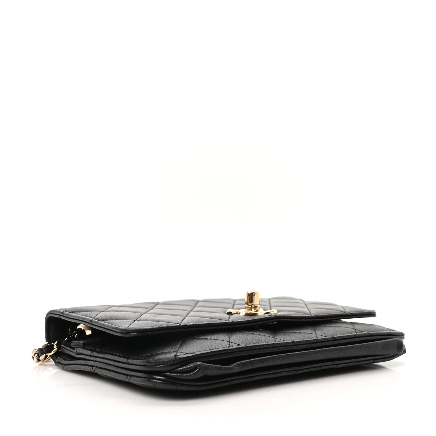 Lambskin Quilted Trendy CC Wallet On Chain WOC Black - Image 4
