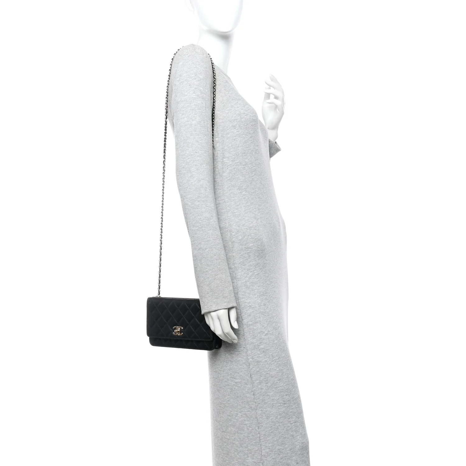 Lambskin Quilted Trendy CC Wallet On Chain WOC Black - Image 2