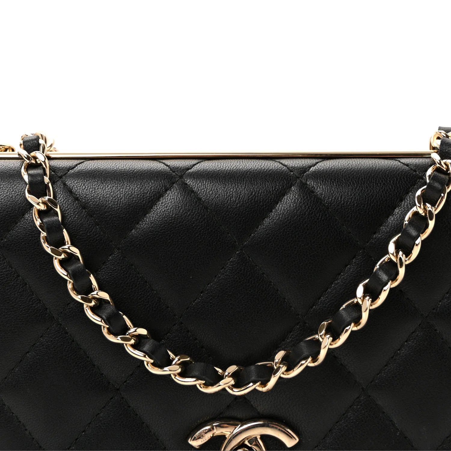 Lambskin Quilted Trendy CC Wallet On Chain WOC Black - Image 9