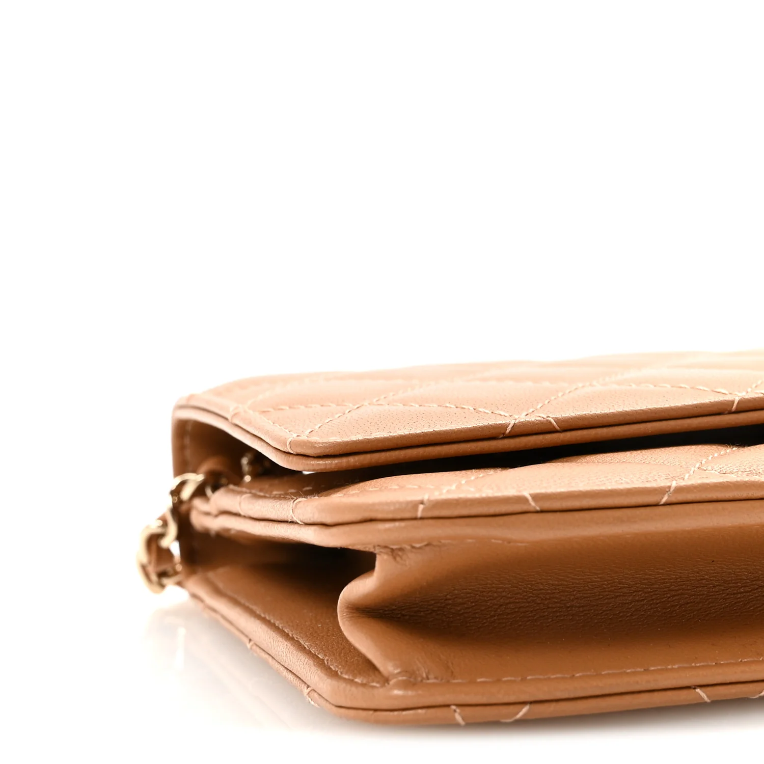 Lambskin Quilted Trendy CC Wallet On Chain WOC Camel - Image 10