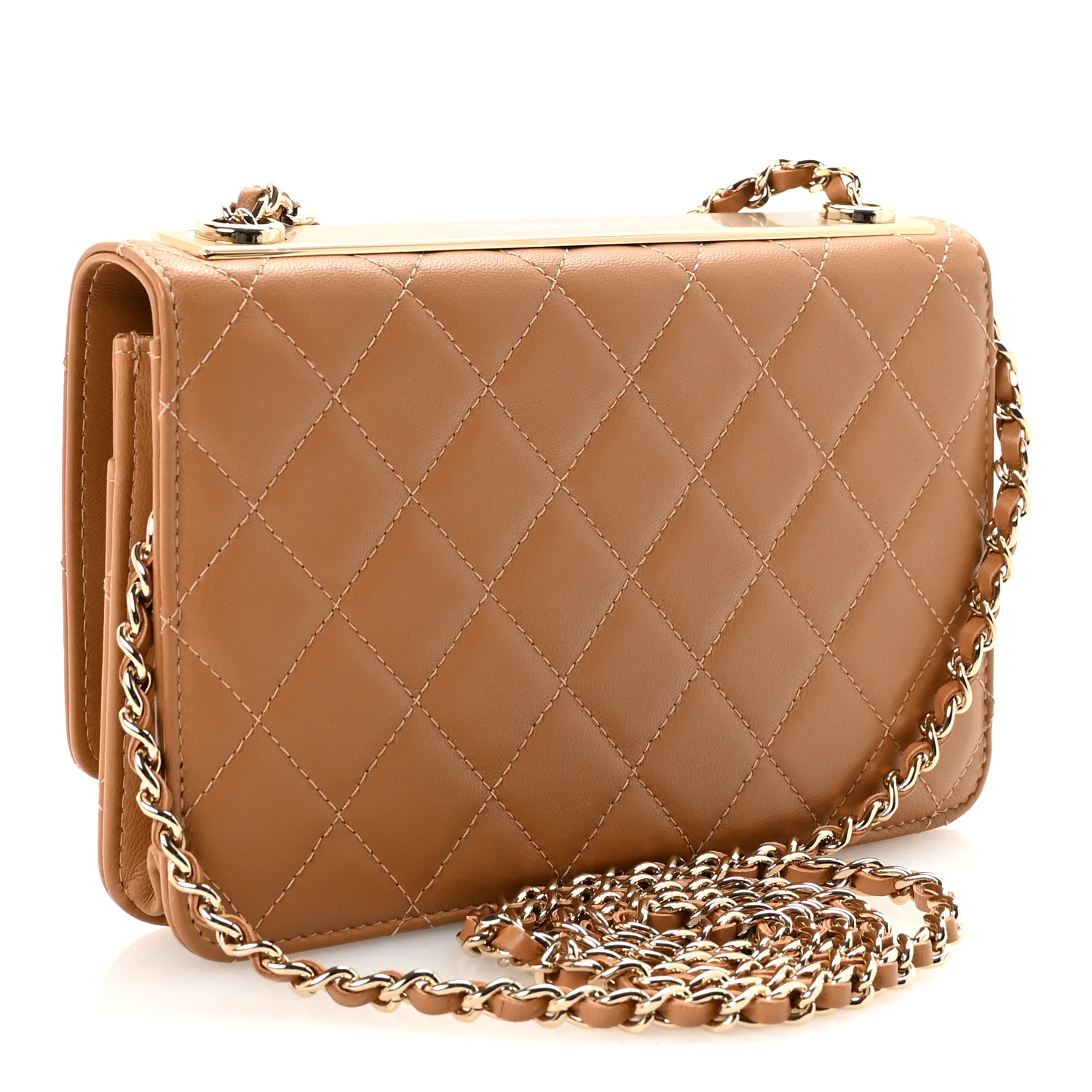 Lambskin Quilted Trendy CC Wallet On Chain WOC Camel - Image 3
