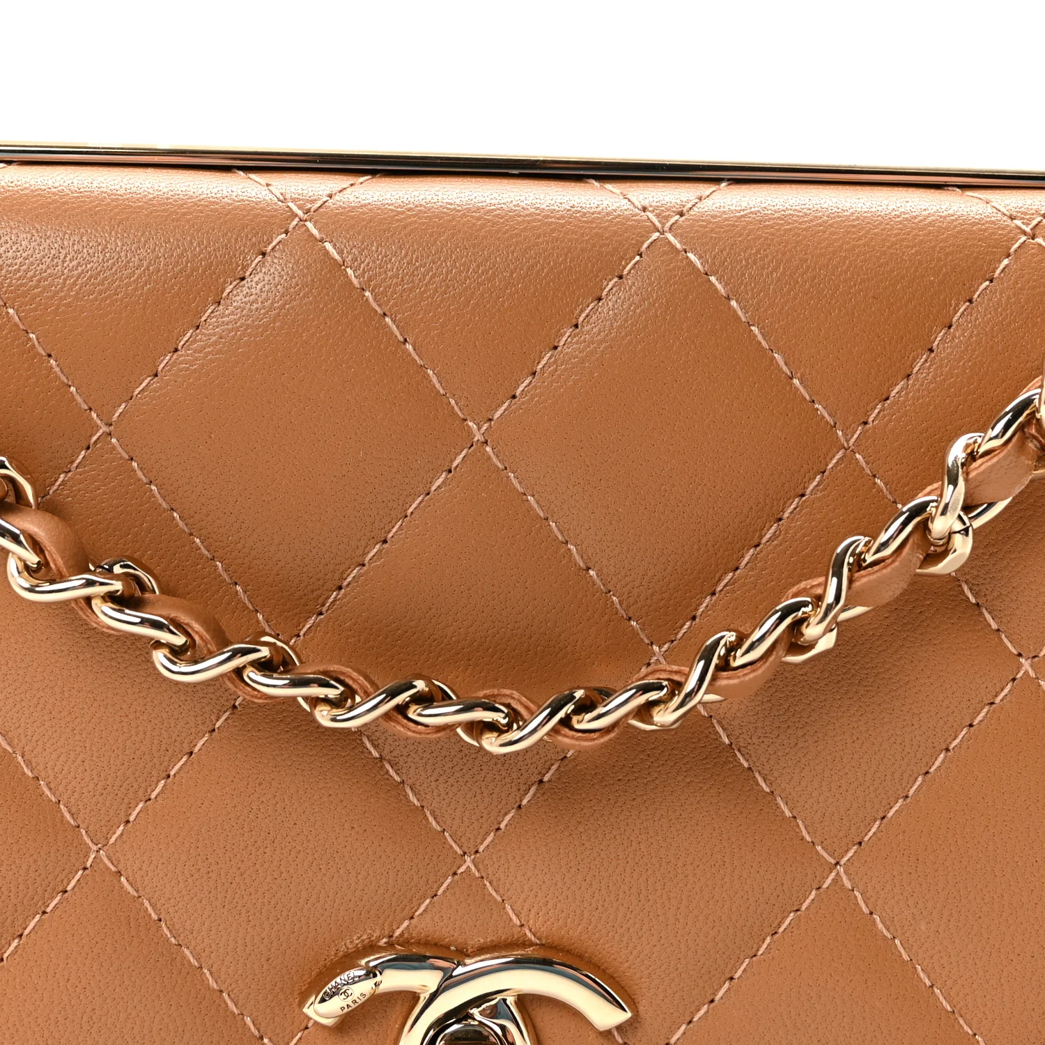 Lambskin Quilted Trendy CC Wallet On Chain WOC Camel - Image 9