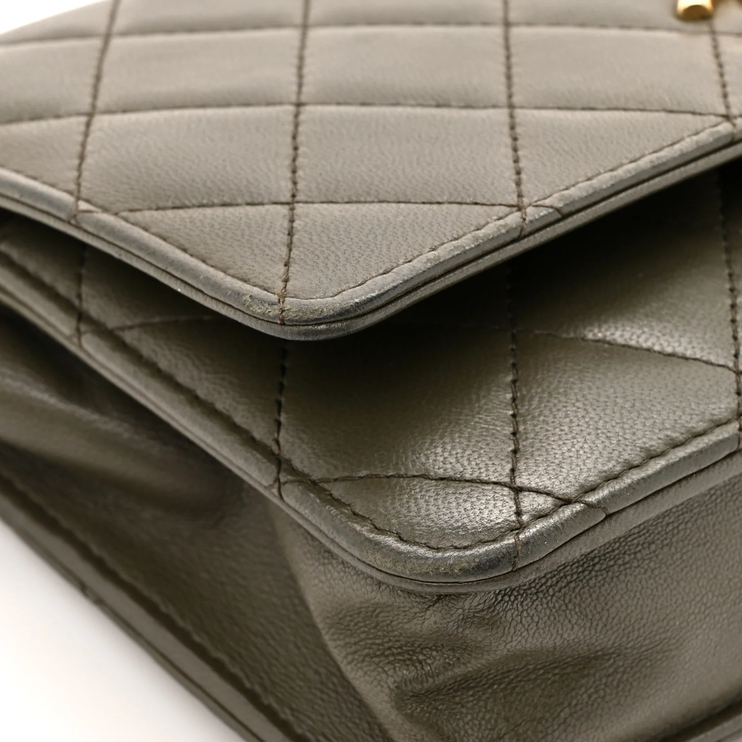 Lambskin Quilted Trendy CC Wallet On Chain WOC Green - Image 15