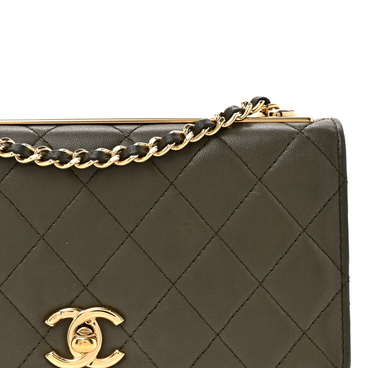 Lambskin Quilted Trendy CC Wallet On Chain WOC Green - Image 9
