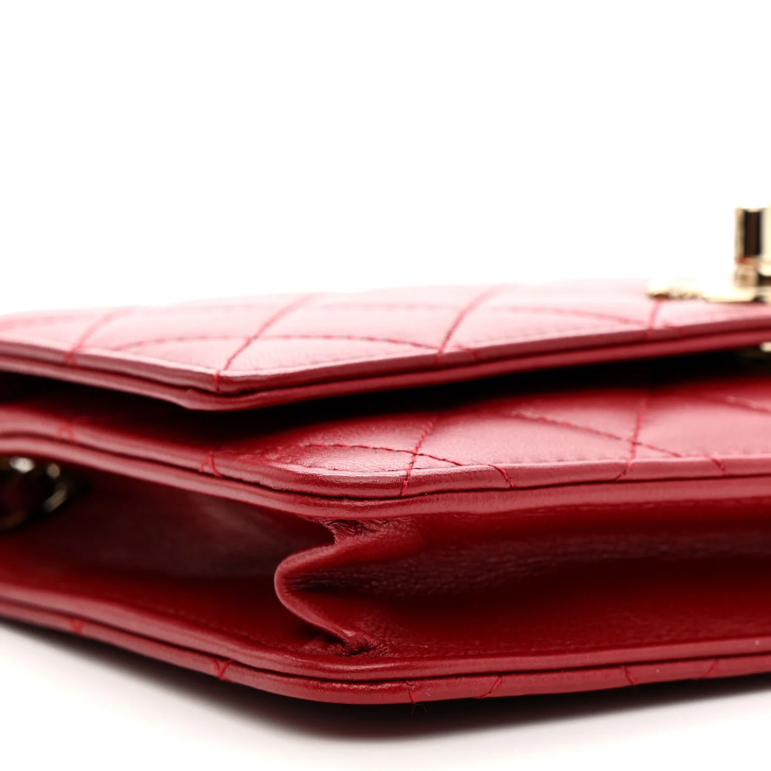 Lambskin Quilted Trendy CC Wallet On Chain WOC Red - Image 10