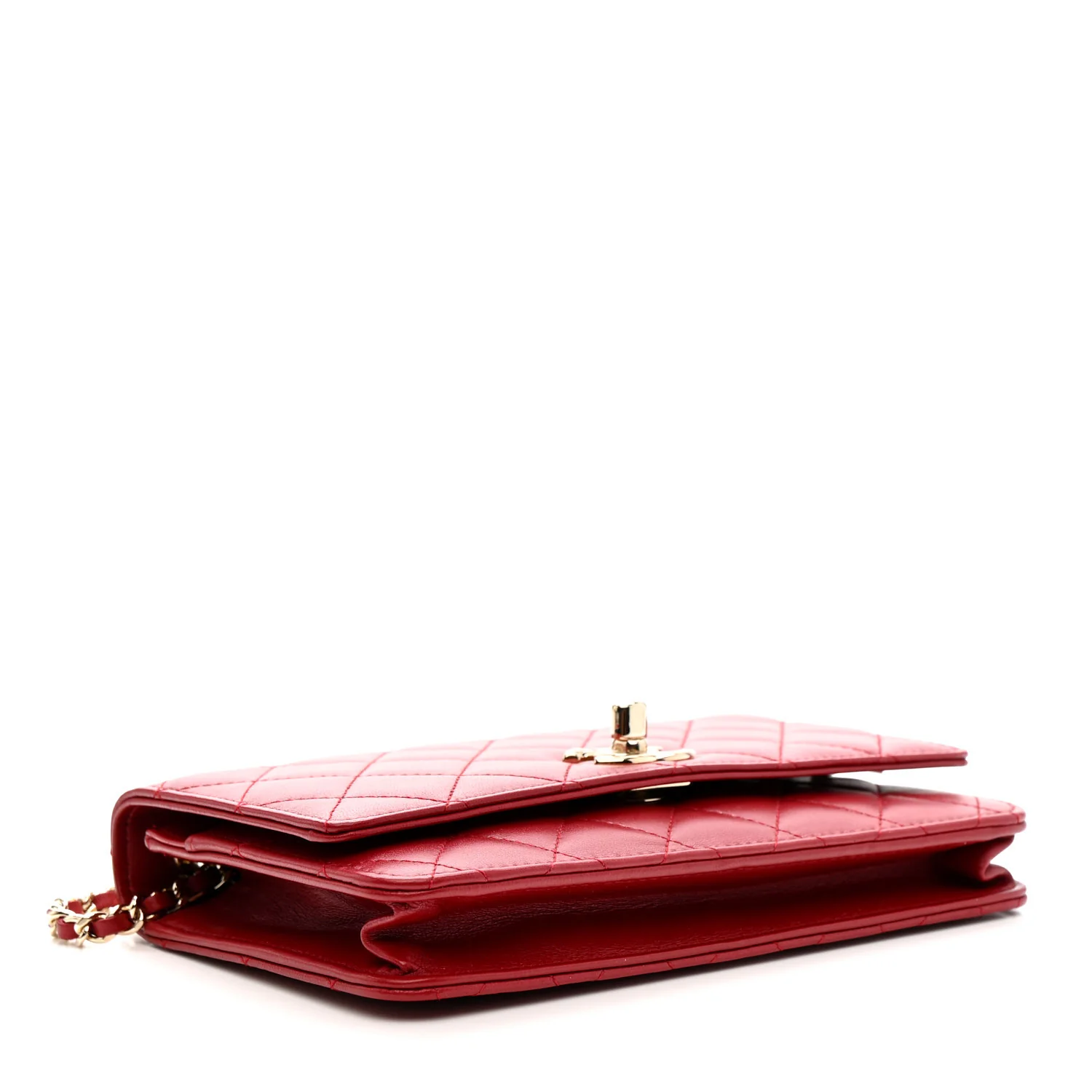 Lambskin Quilted Trendy CC Wallet On Chain WOC Red - Image 4