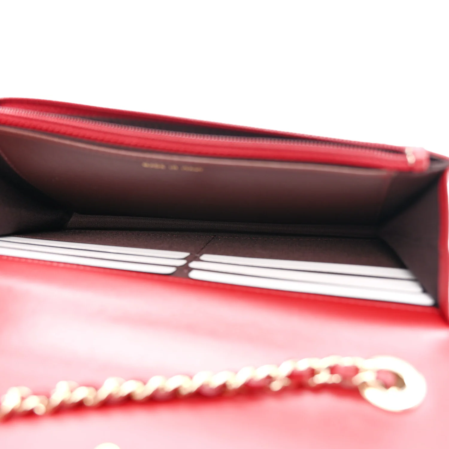 Lambskin Quilted Trendy CC Wallet On Chain WOC Red - Image 5