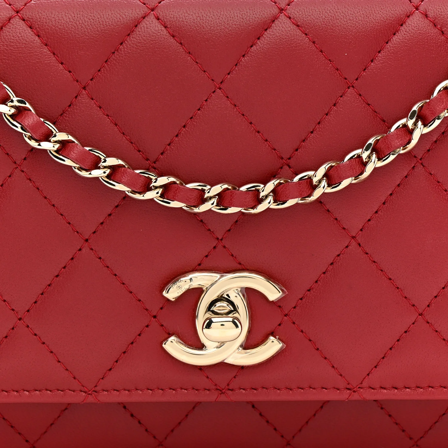 Lambskin Quilted Trendy CC Wallet On Chain WOC Red - Image 9