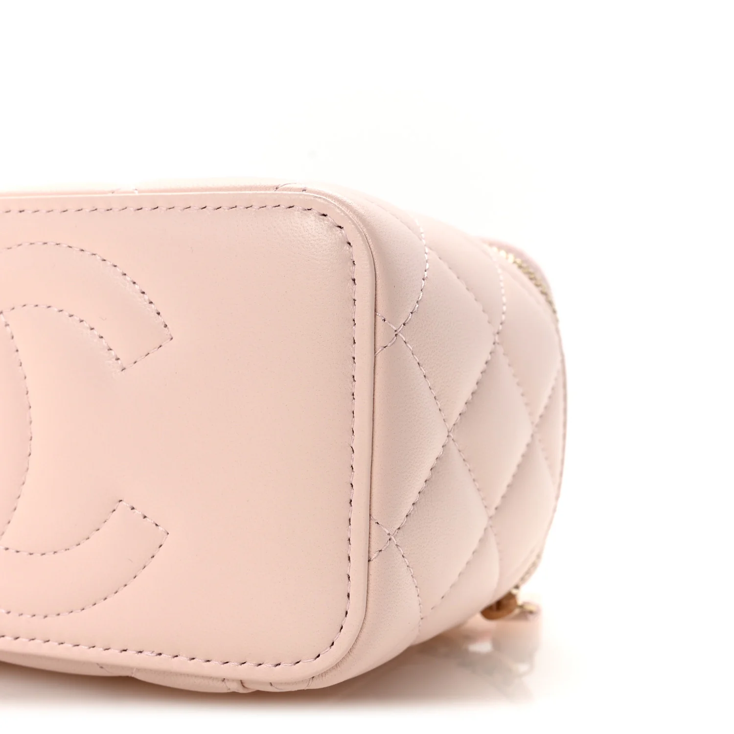 Lambskin Quilted Trendy Small Top Handle Vanity Case With Chain Light Pink - Image 10