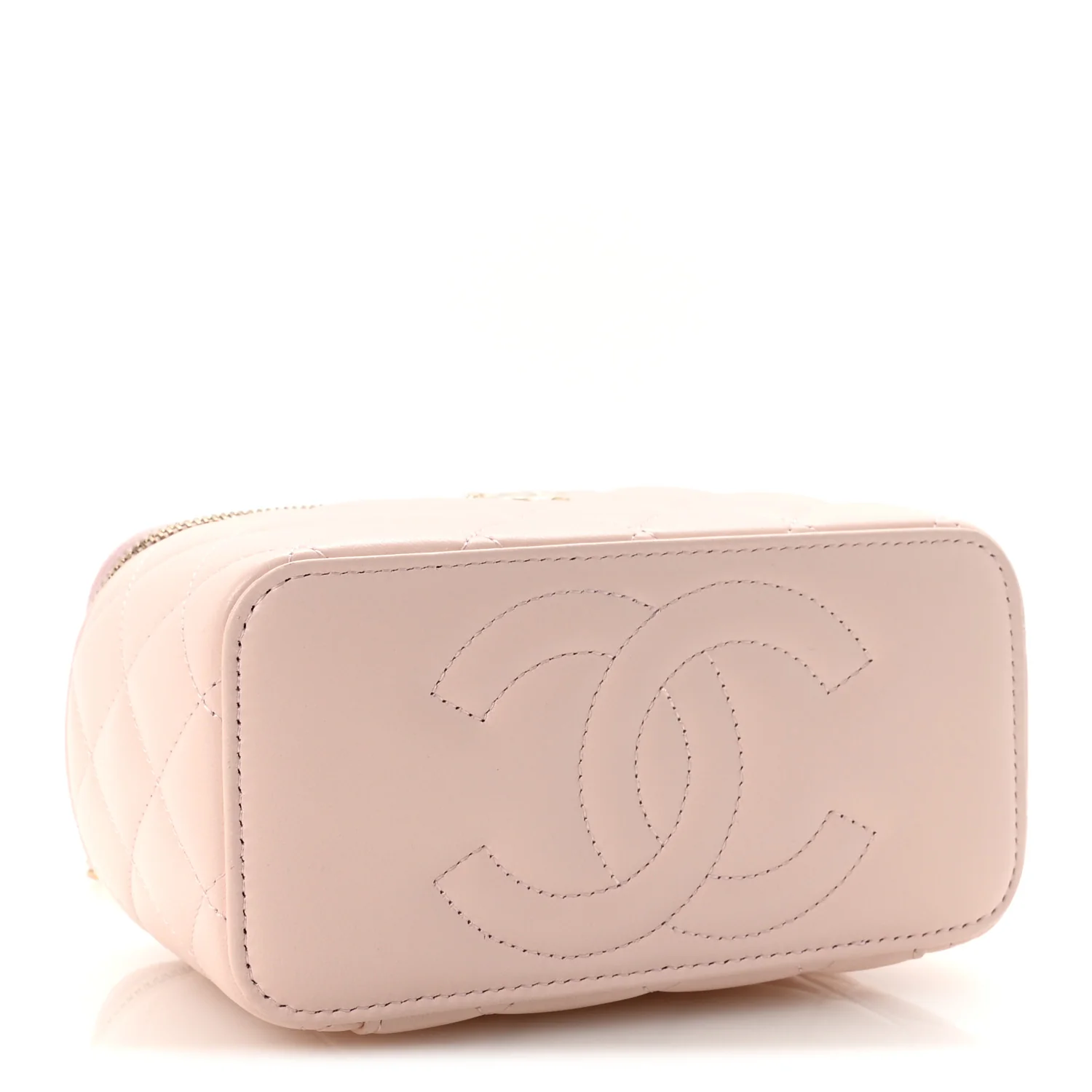 Lambskin Quilted Trendy Small Top Handle Vanity Case With Chain Light Pink - Image 4