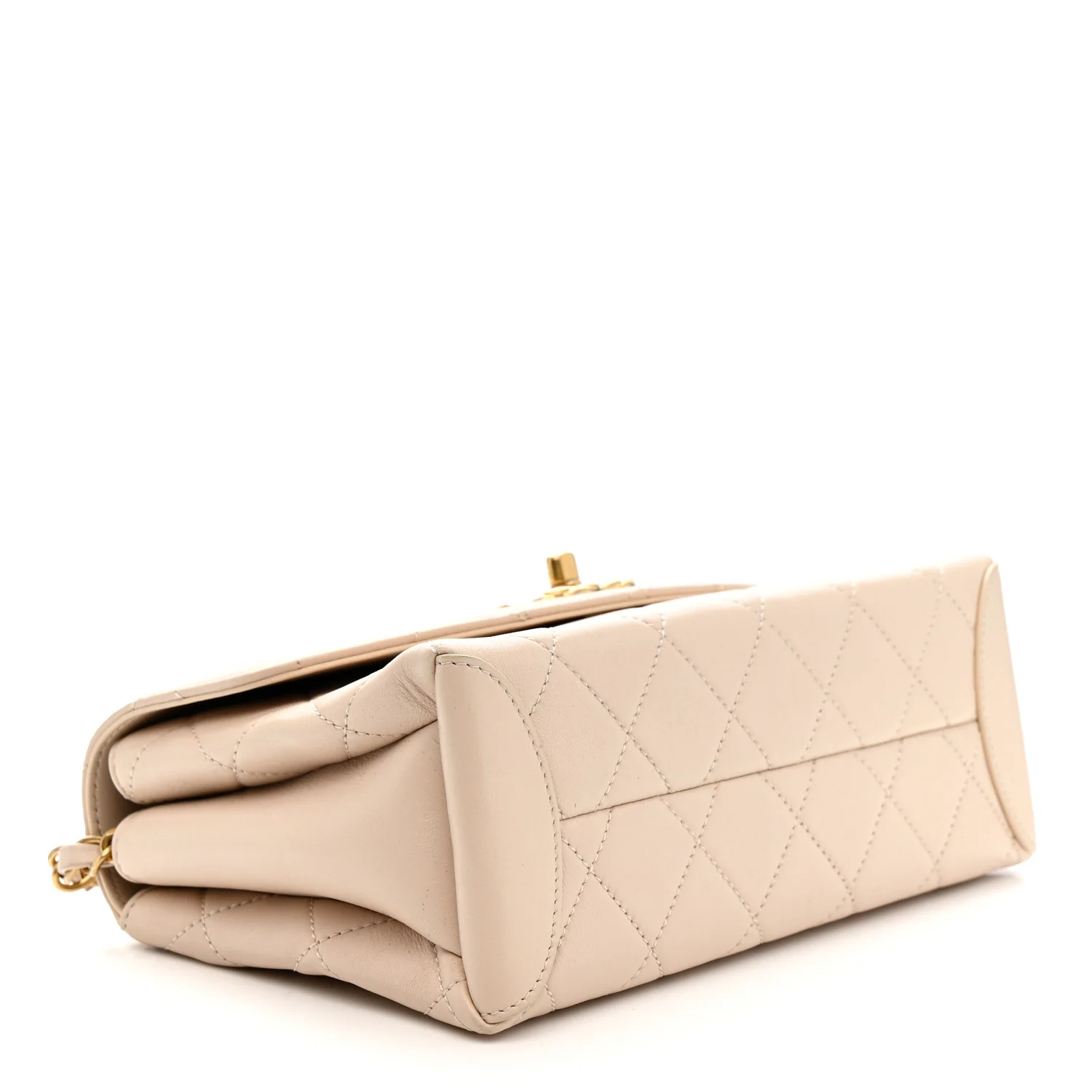 Lambskin Quilted Trendy Spirit Top Handle Flap Beige - Image 4