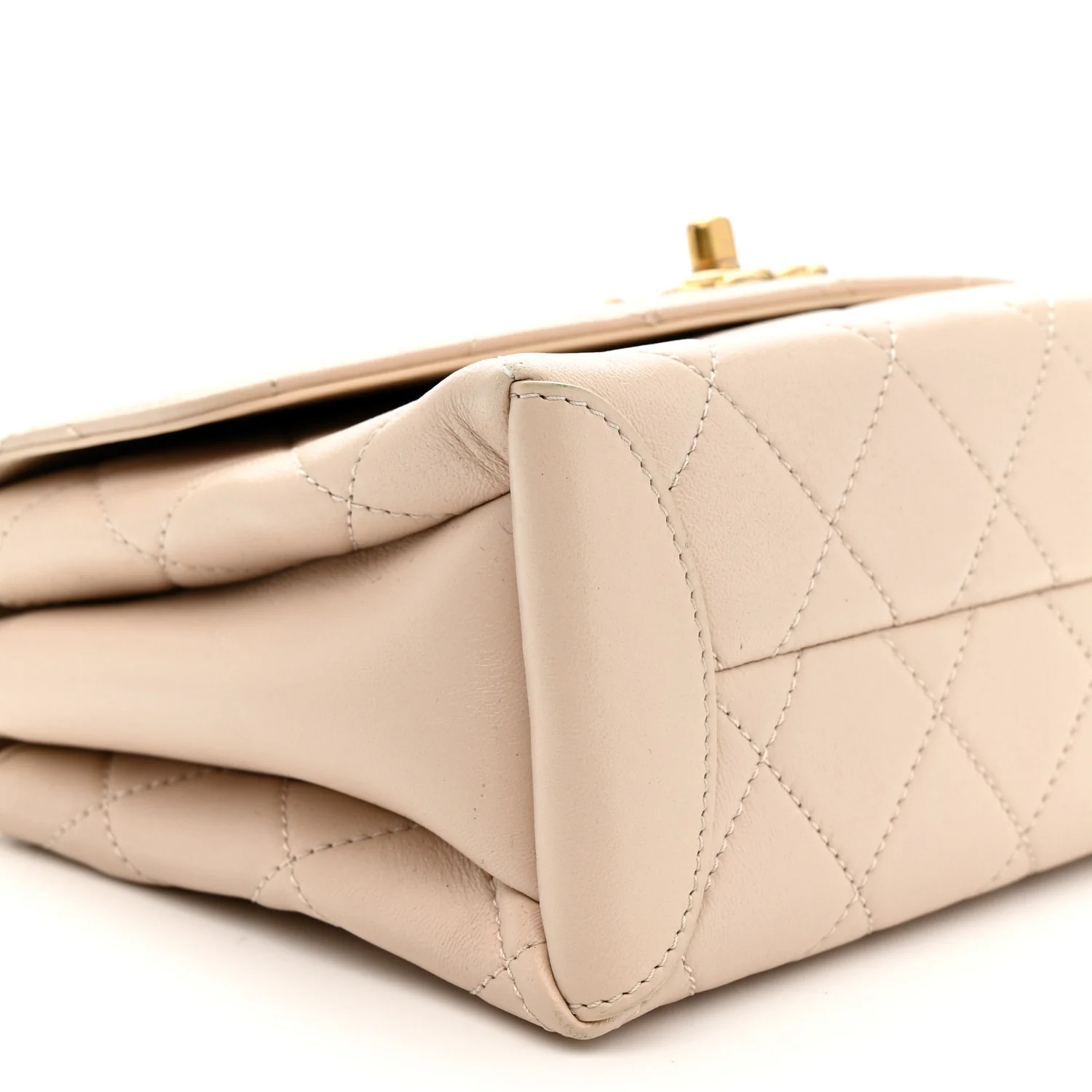 Lambskin Quilted Trendy Spirit Top Handle Flap Beige - Image 9