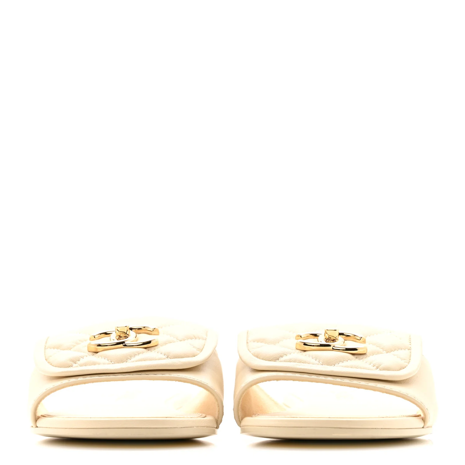 Lambskin Quilted Turnlock Flat Mules 39 Light Beige - Image 3