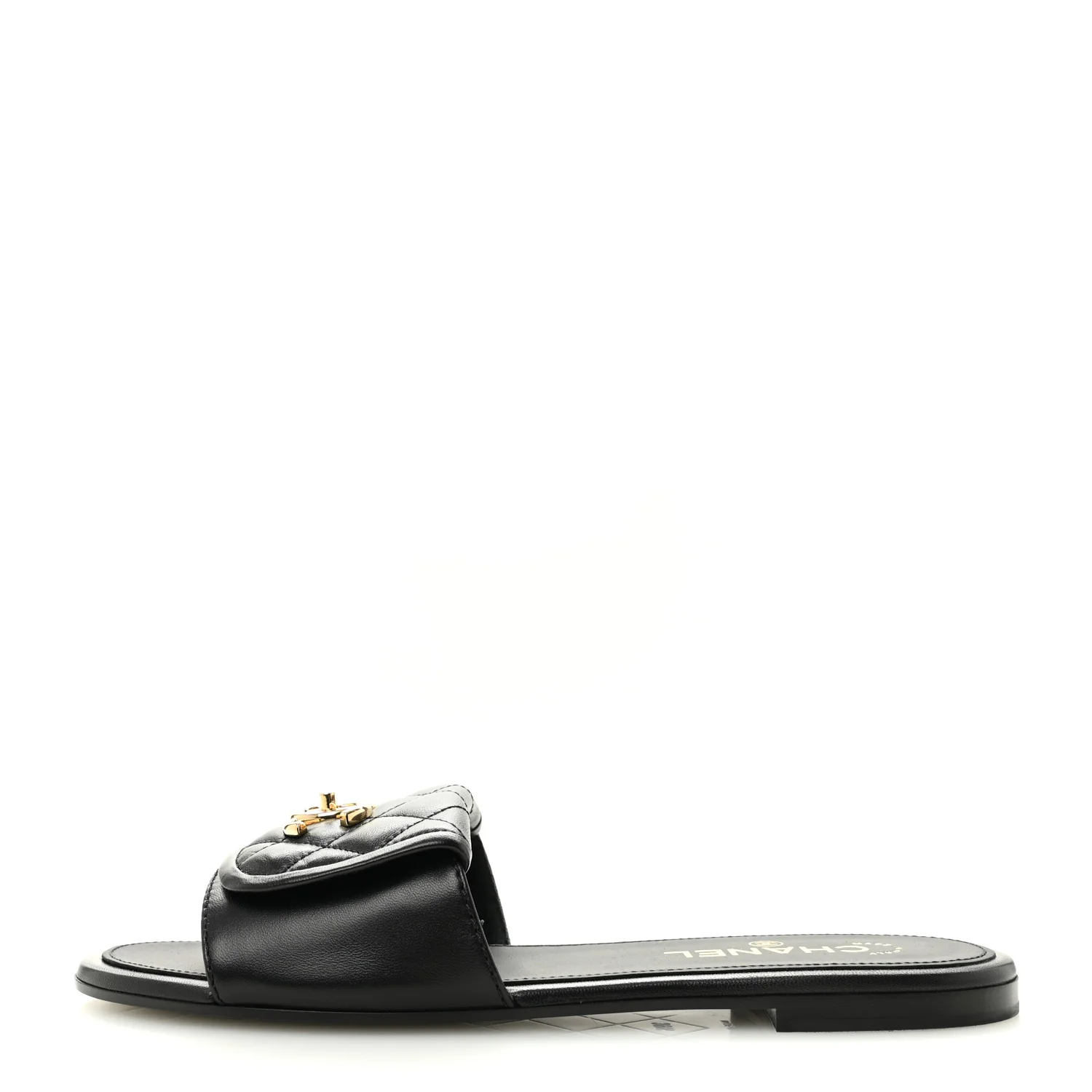 Lambskin Quilted Turnlock Flat Mules 39.5 Black