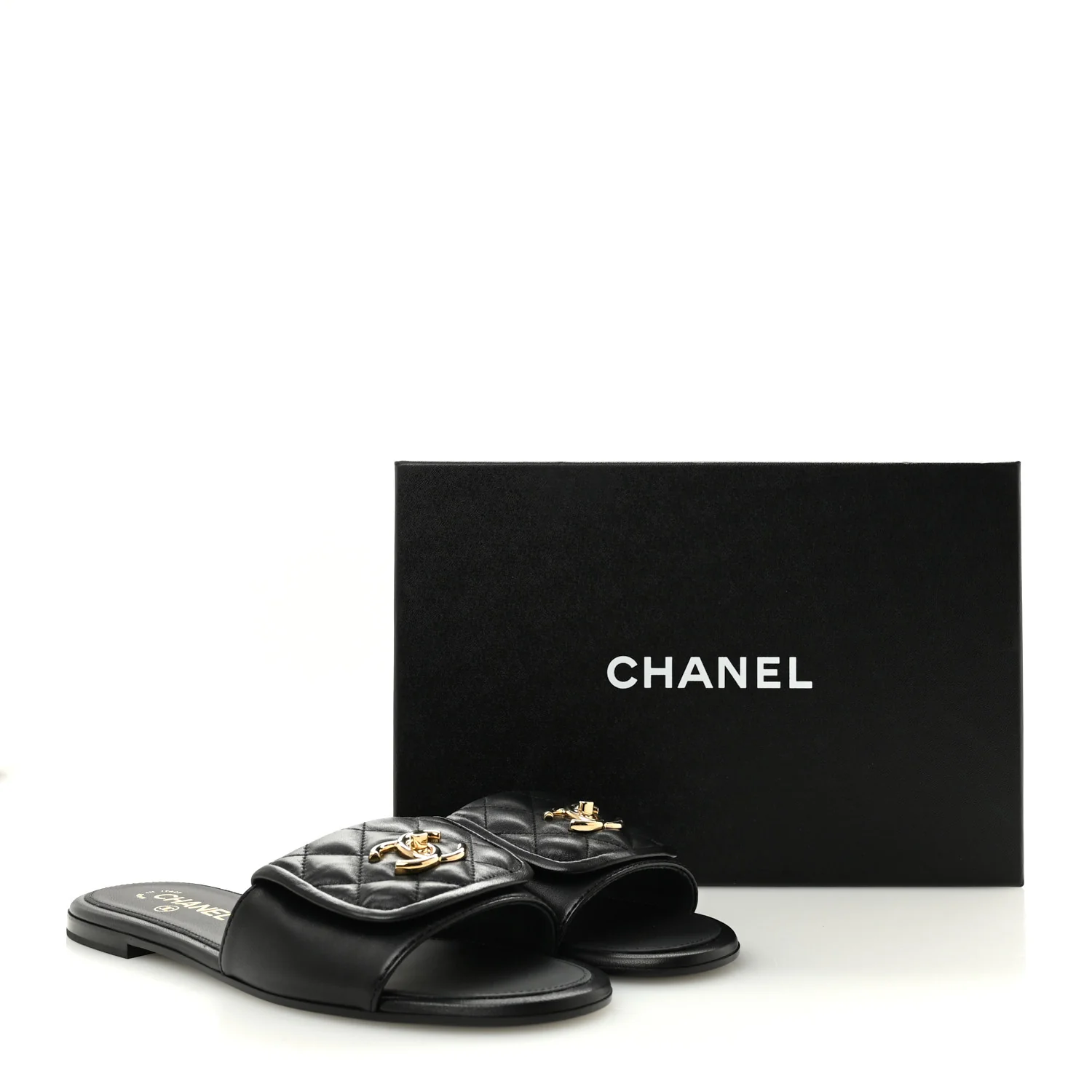 Lambskin Quilted Turnlock Flat Mules 39.5 Black - Image 10