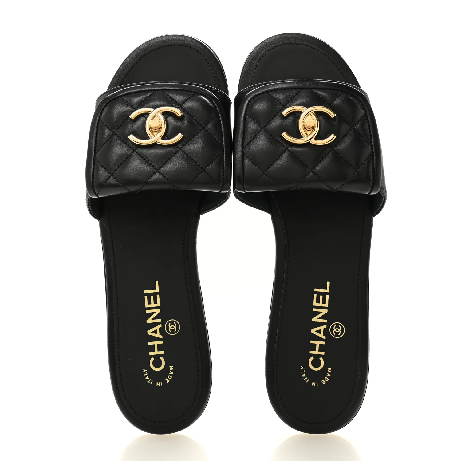 Lambskin Quilted Turnlock Flat Mules 39.5 Black - Image 2