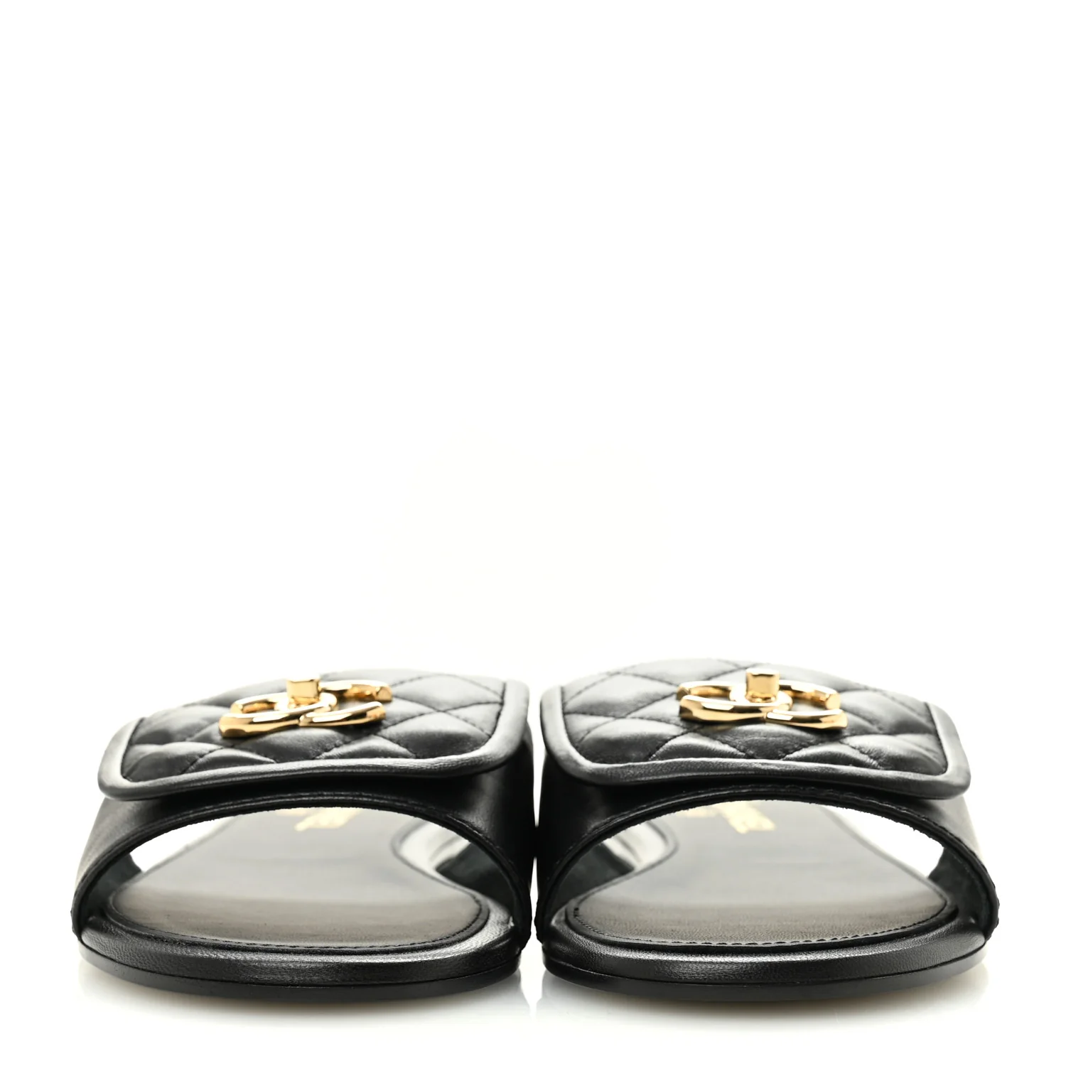 Lambskin Quilted Turnlock Flat Mules 39.5 Black - Image 3