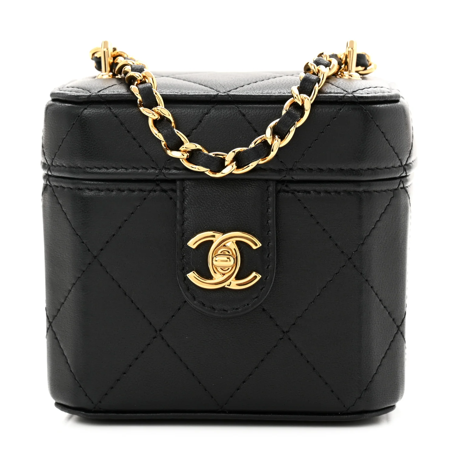 Lambskin Quilted Vanity Clutch With Chain  Black