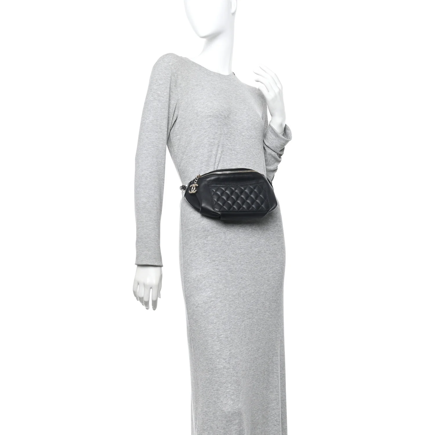 Lambskin Quilted Waist Bag Fanny Pack Black - Image 2