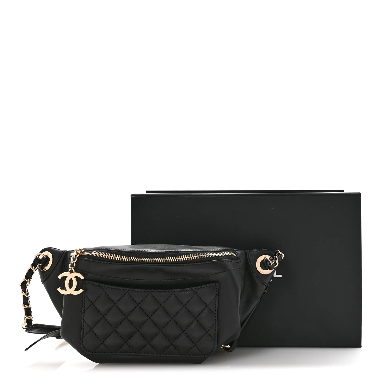 Lambskin Quilted Waist Bag Fanny Pack Black - Image 11