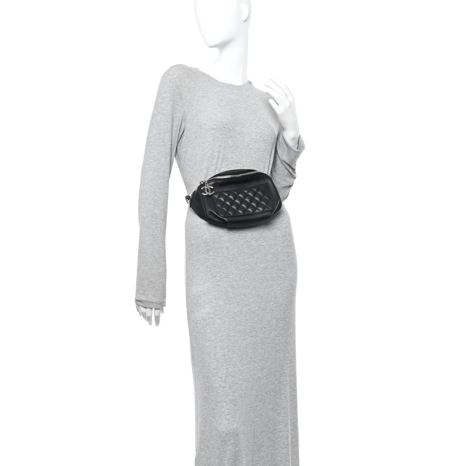 Lambskin Quilted Waist Bag Fanny Pack Black - Image 2