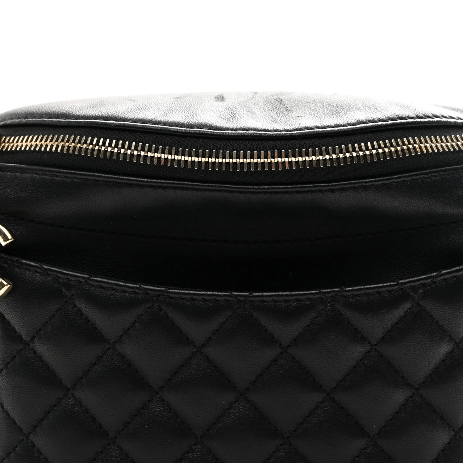 Lambskin Quilted Waist Bag Fanny Pack Black - Image 14