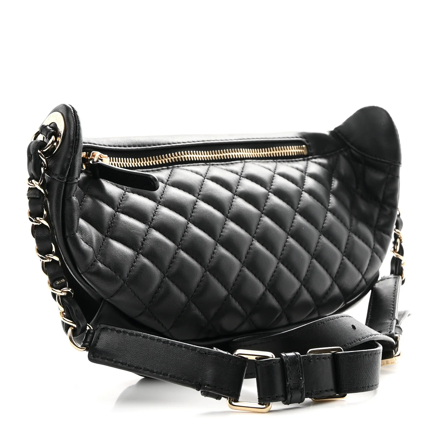 Lambskin Quilted Waist Bag Fanny Pack Black - Image 5