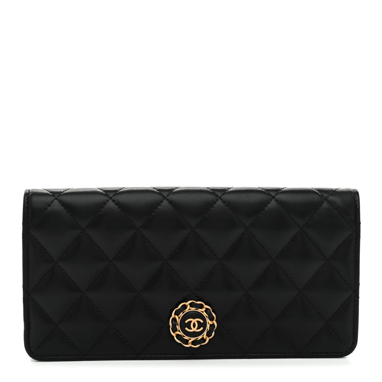 Lambskin Quilted Wallet Clutch Black