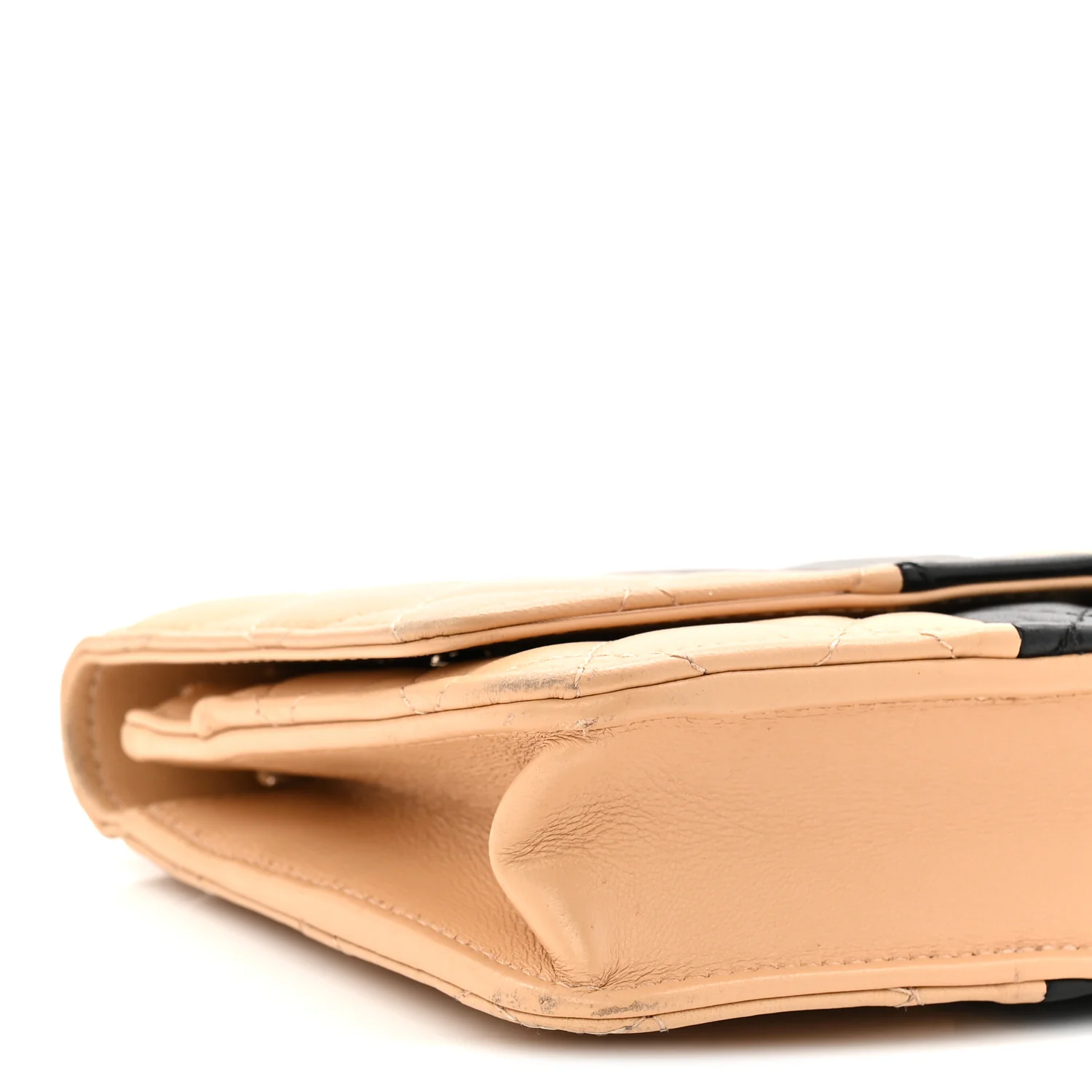 Lambskin Quilted Wallet On Chain WOC Beige Black - Image 19