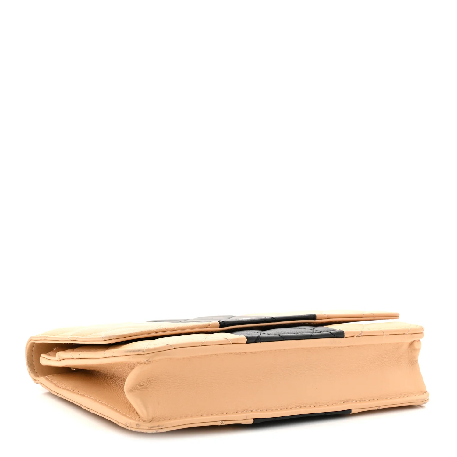 Lambskin Quilted Wallet On Chain WOC Beige Black - Image 7