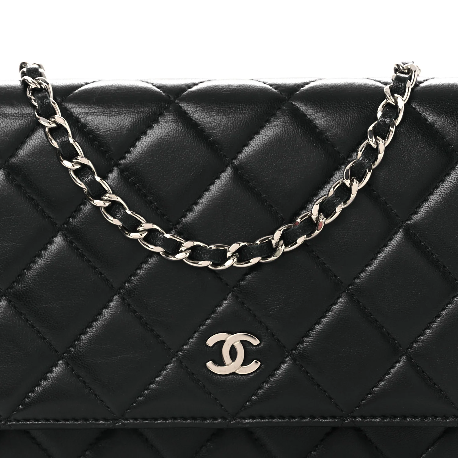 Lambskin Quilted Wallet On Chain WOC Black - Image 9