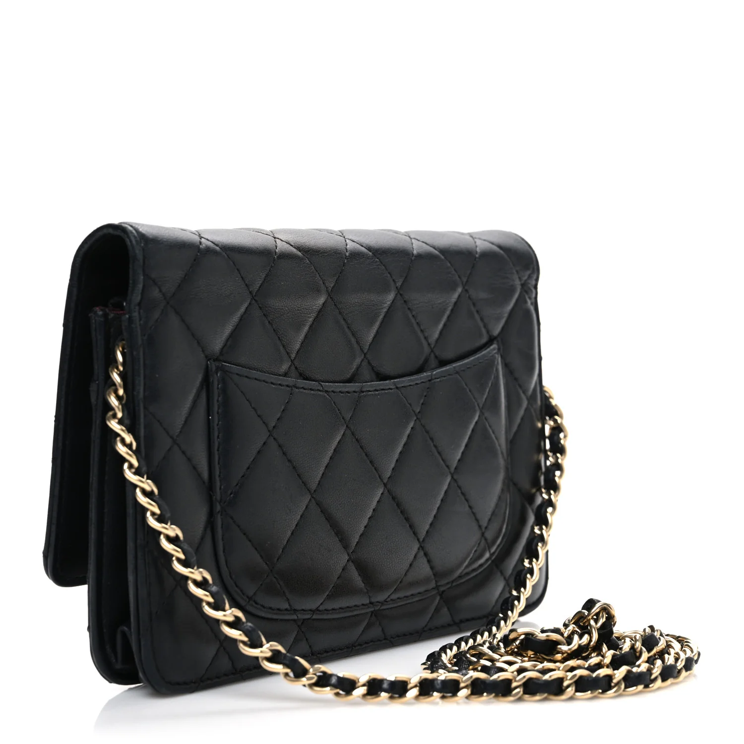 Lambskin Quilted Wallet On Chain WOC Black - Image 3