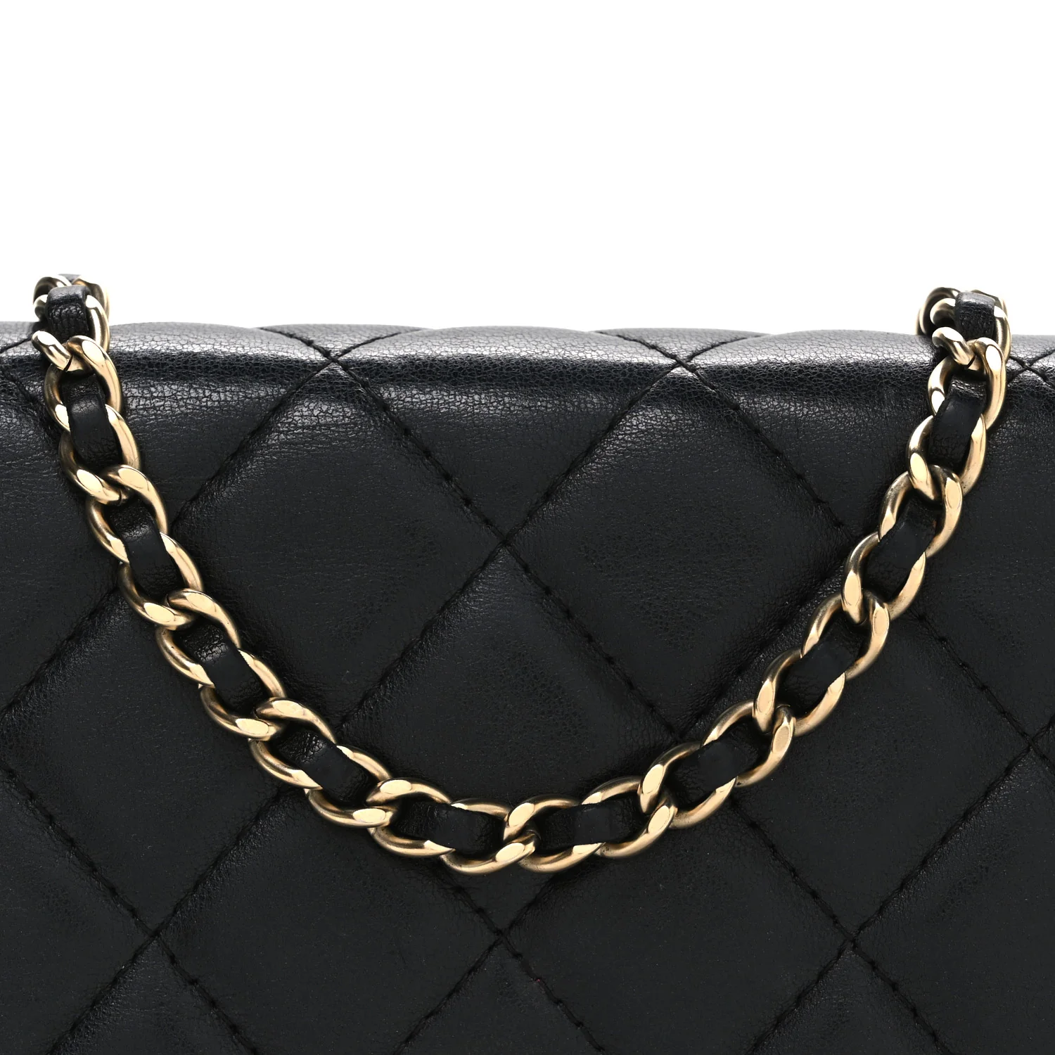 Lambskin Quilted Wallet On Chain WOC Black - Image 9