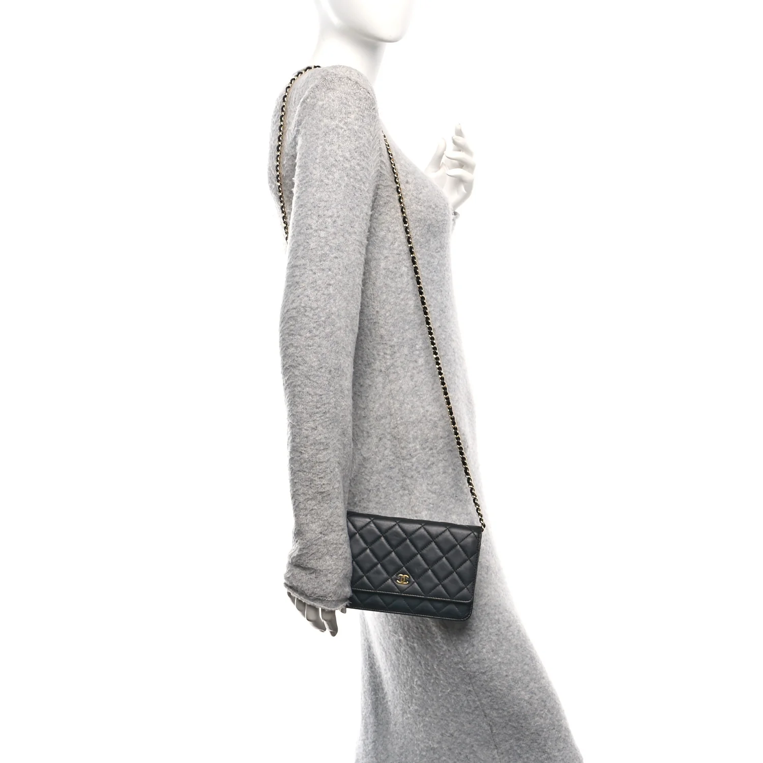 Lambskin Quilted Wallet On Chain WOC Black - Image 2