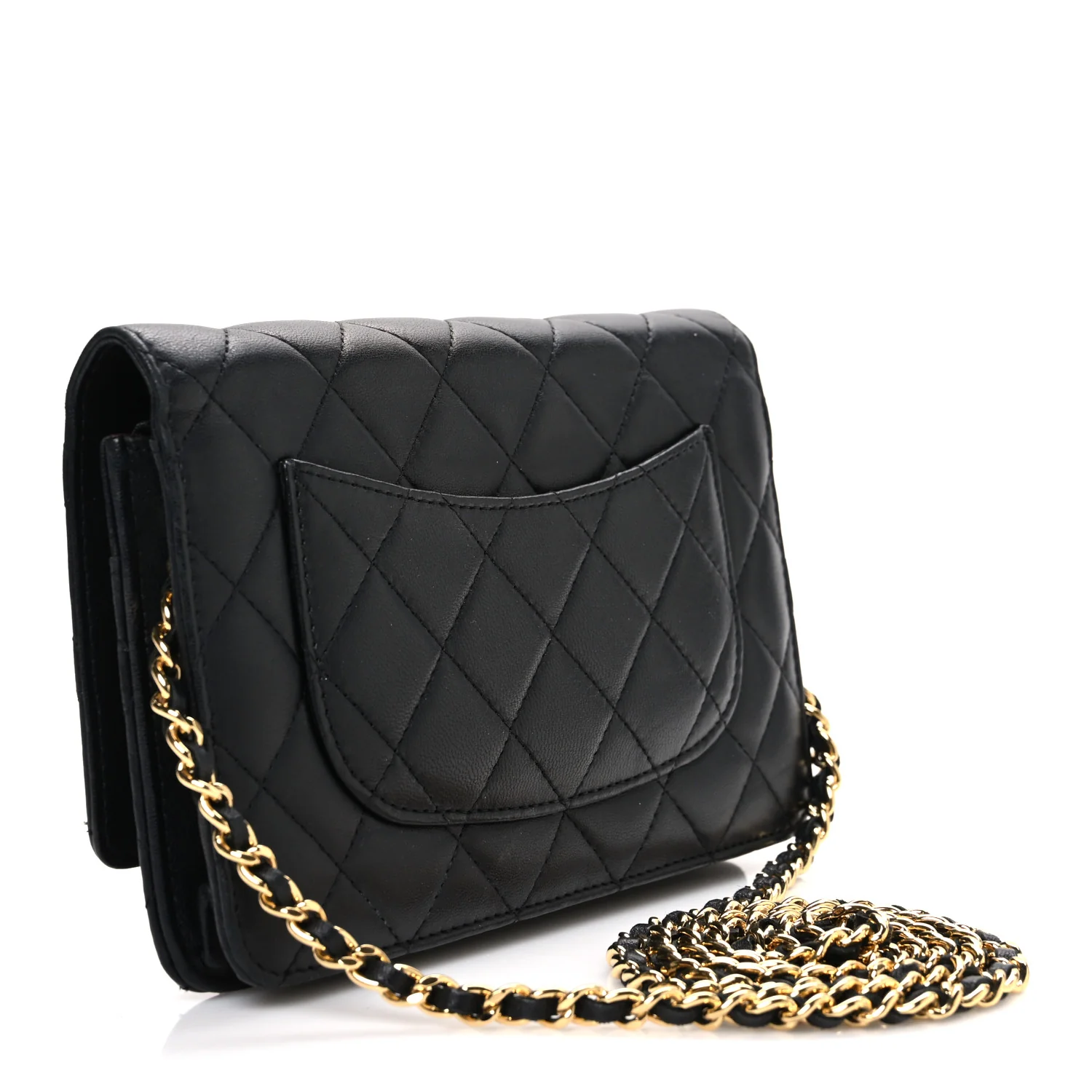 Lambskin Quilted Wallet On Chain WOC Black - Image 3