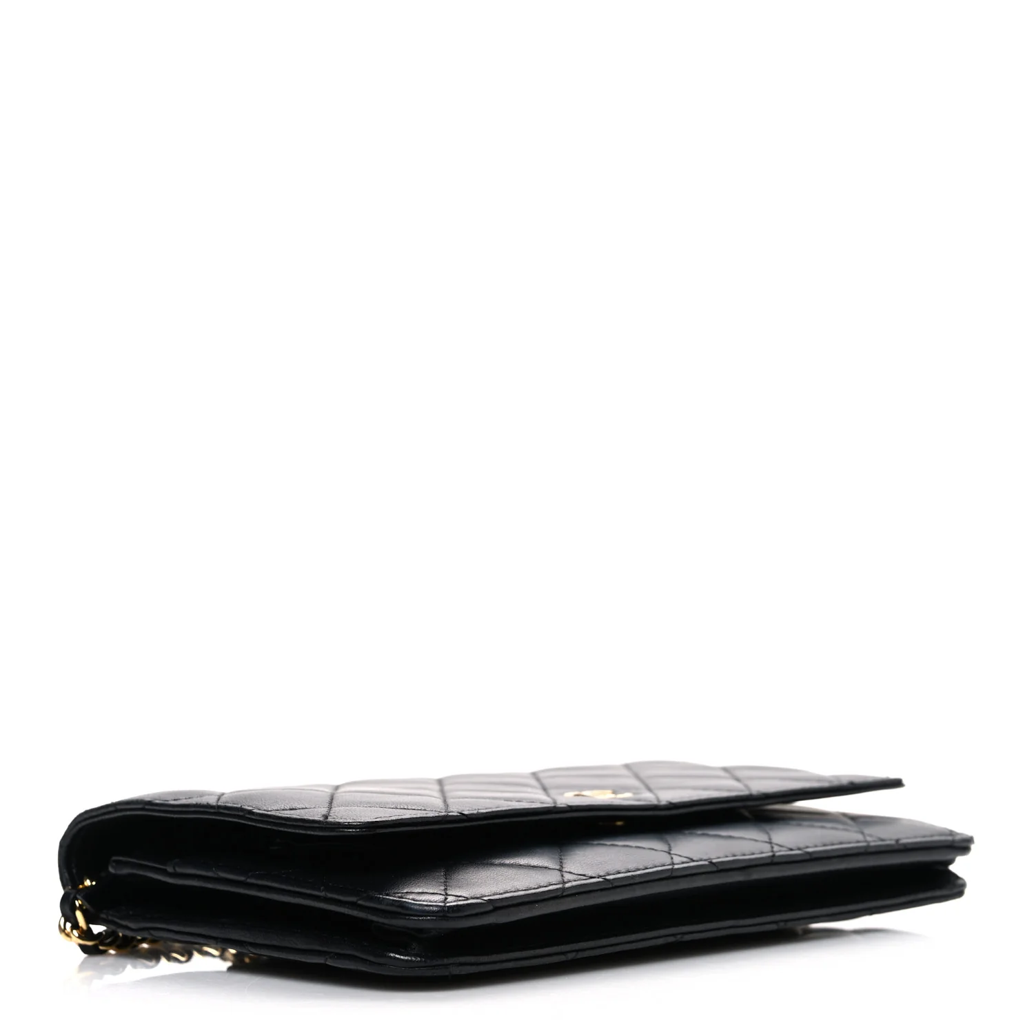 Lambskin Quilted Wallet On Chain WOC Black - Image 4