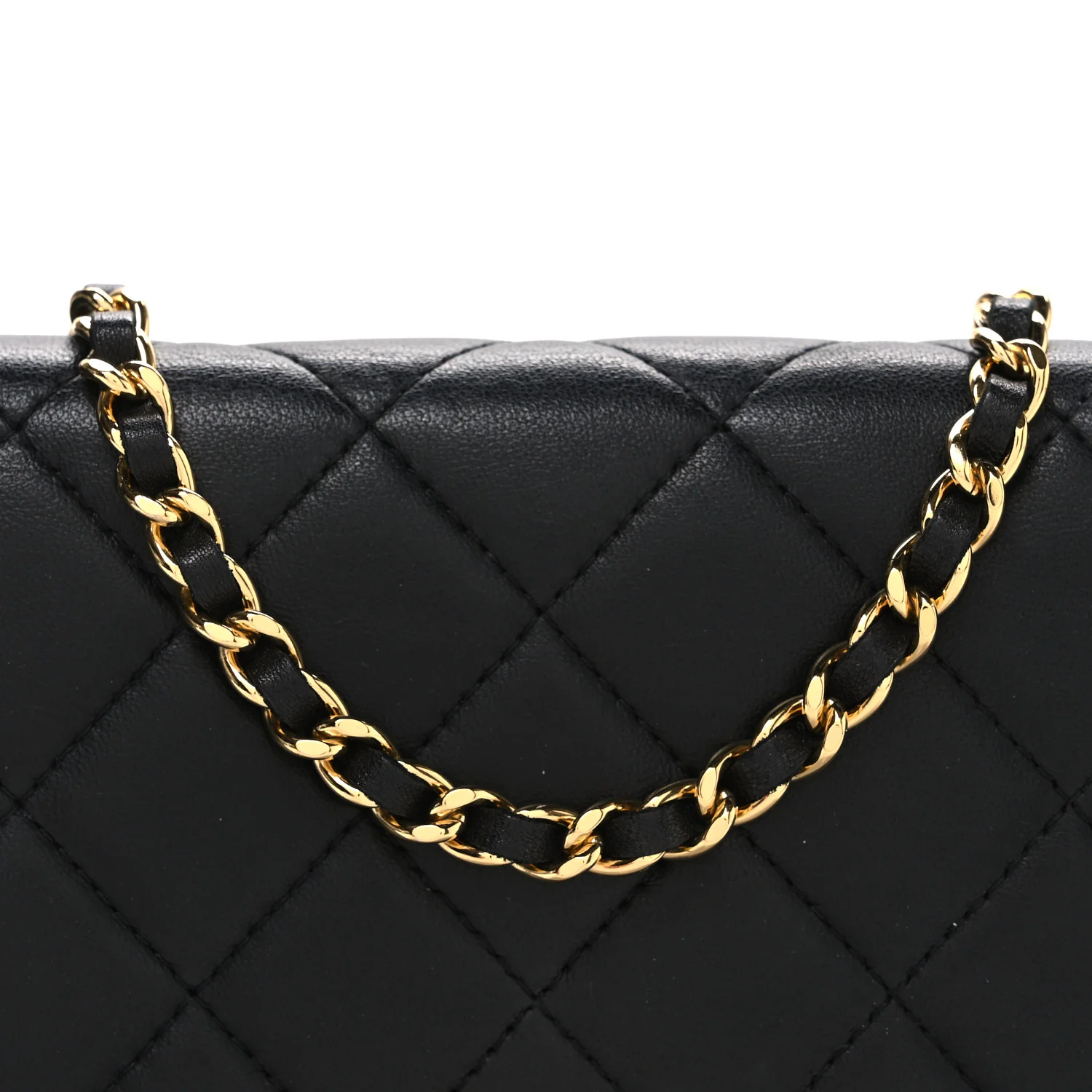 Lambskin Quilted Wallet On Chain WOC Black - Image 9