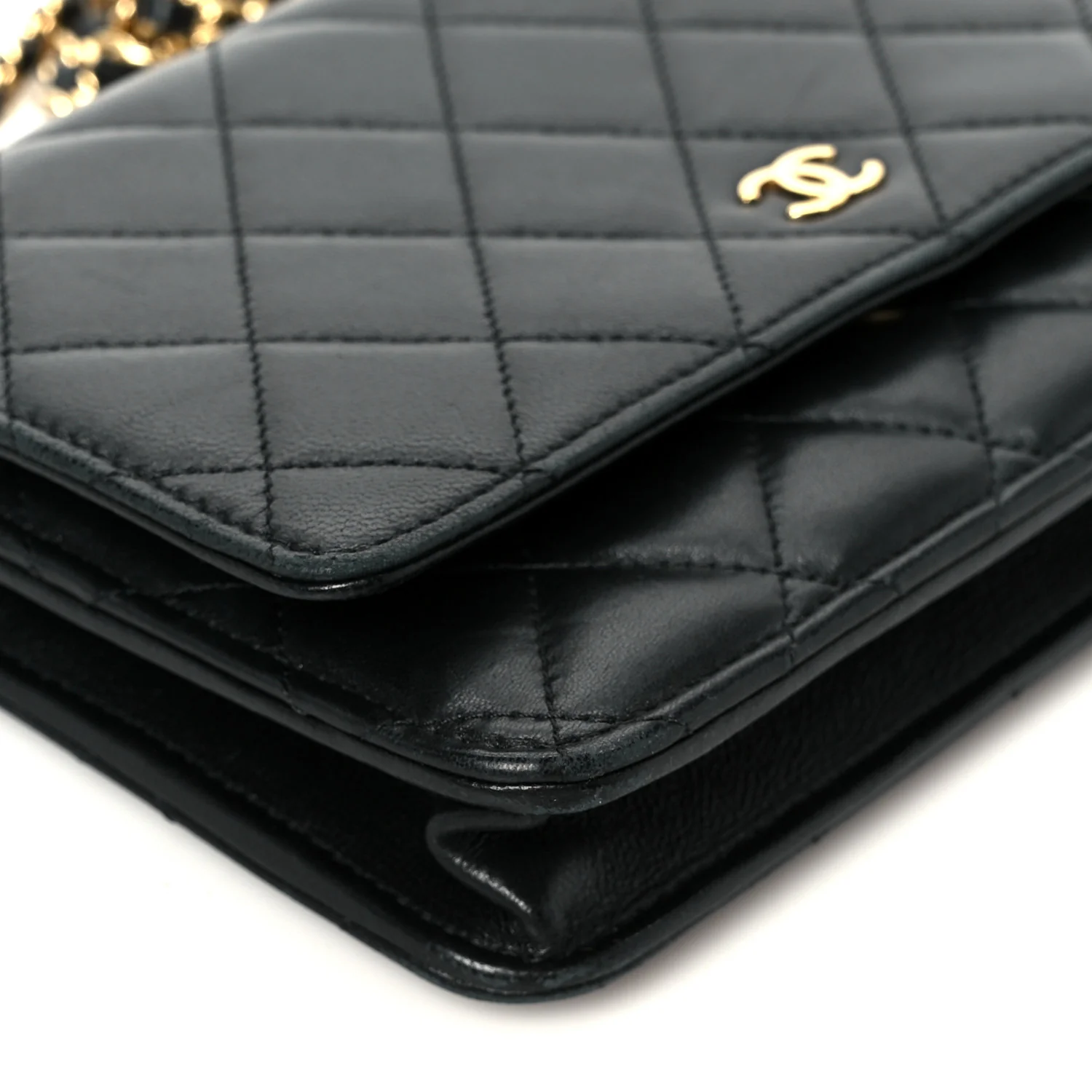 Lambskin Quilted Wallet On Chain WOC Black - Image 10