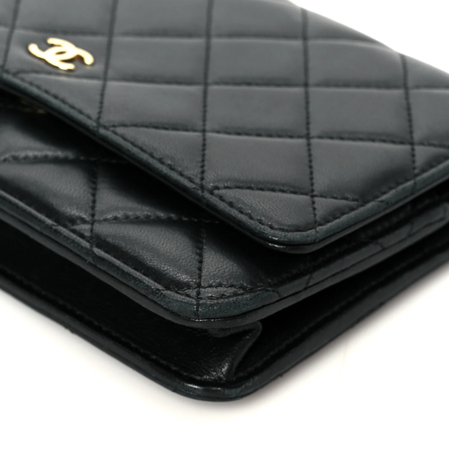 Lambskin Quilted Wallet On Chain WOC Black - Image 11