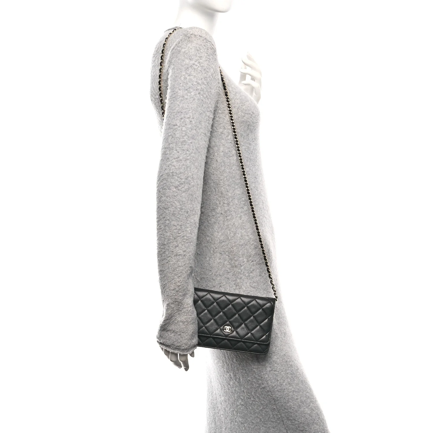 Lambskin Quilted Wallet On Chain WOC Black - Image 2