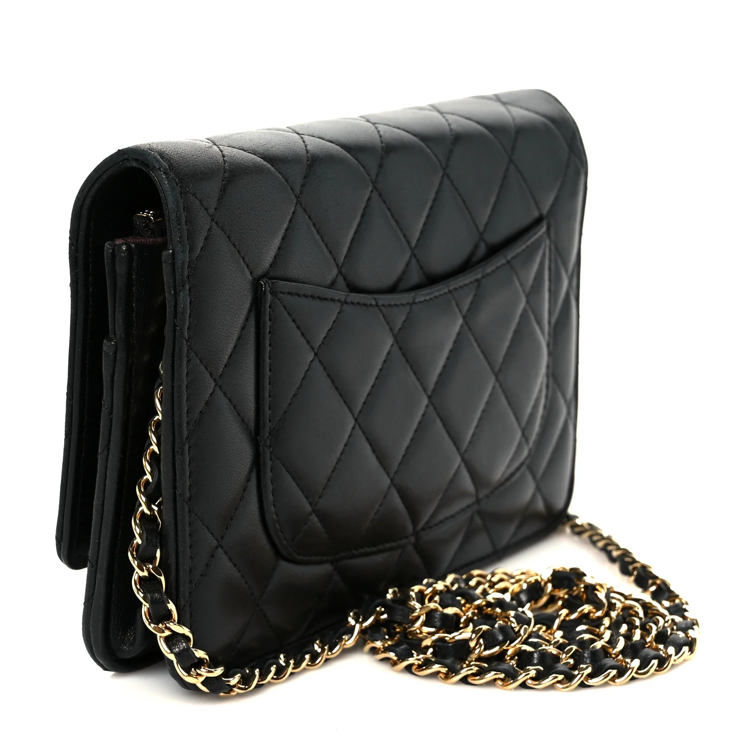 Lambskin Quilted Wallet On Chain WOC Black - Image 3