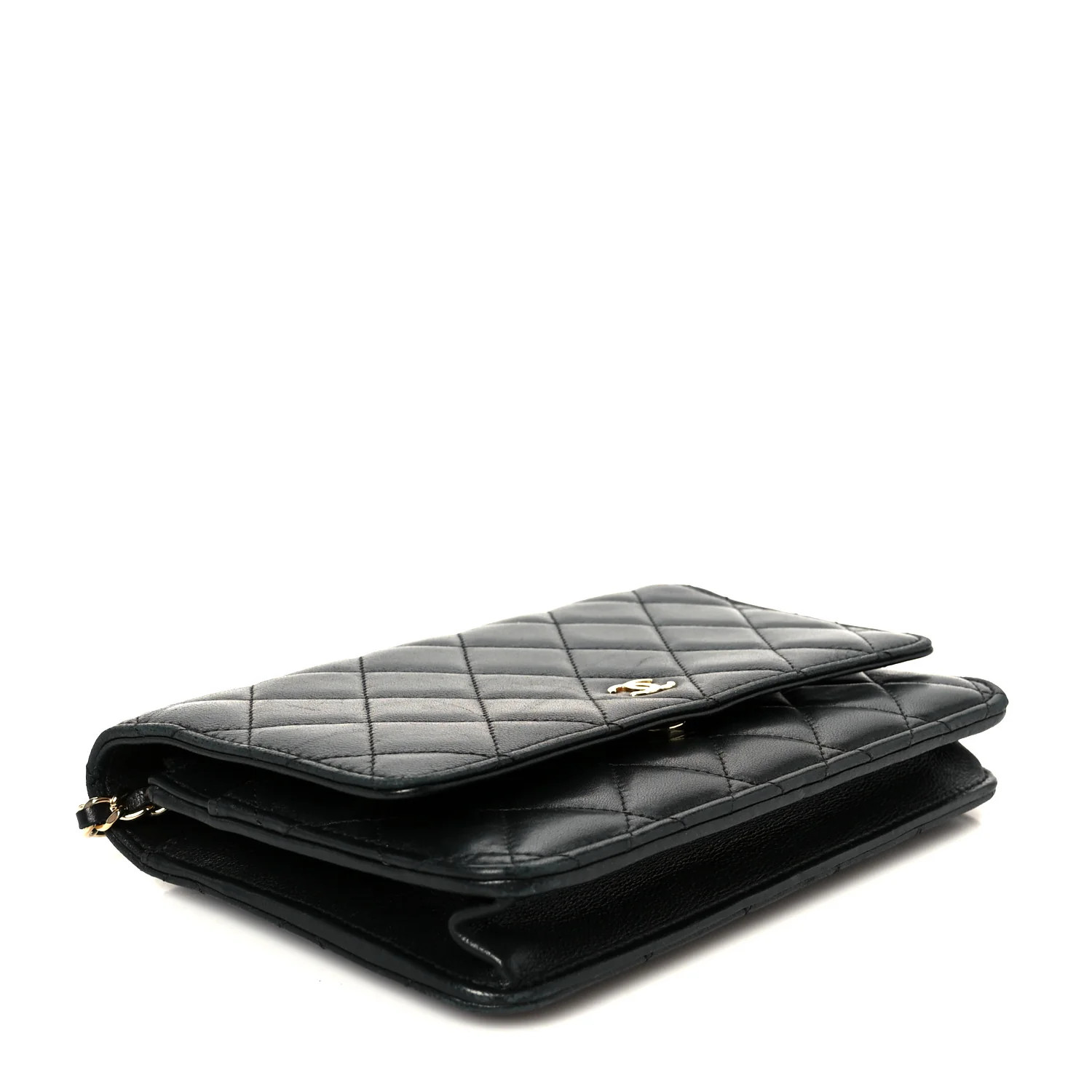 Lambskin Quilted Wallet On Chain WOC Black - Image 4