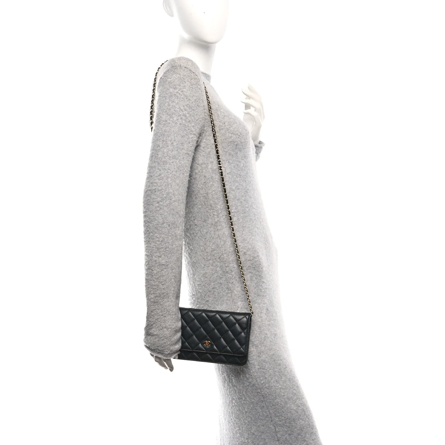 Lambskin Quilted Wallet On Chain WOC Black - Image 2