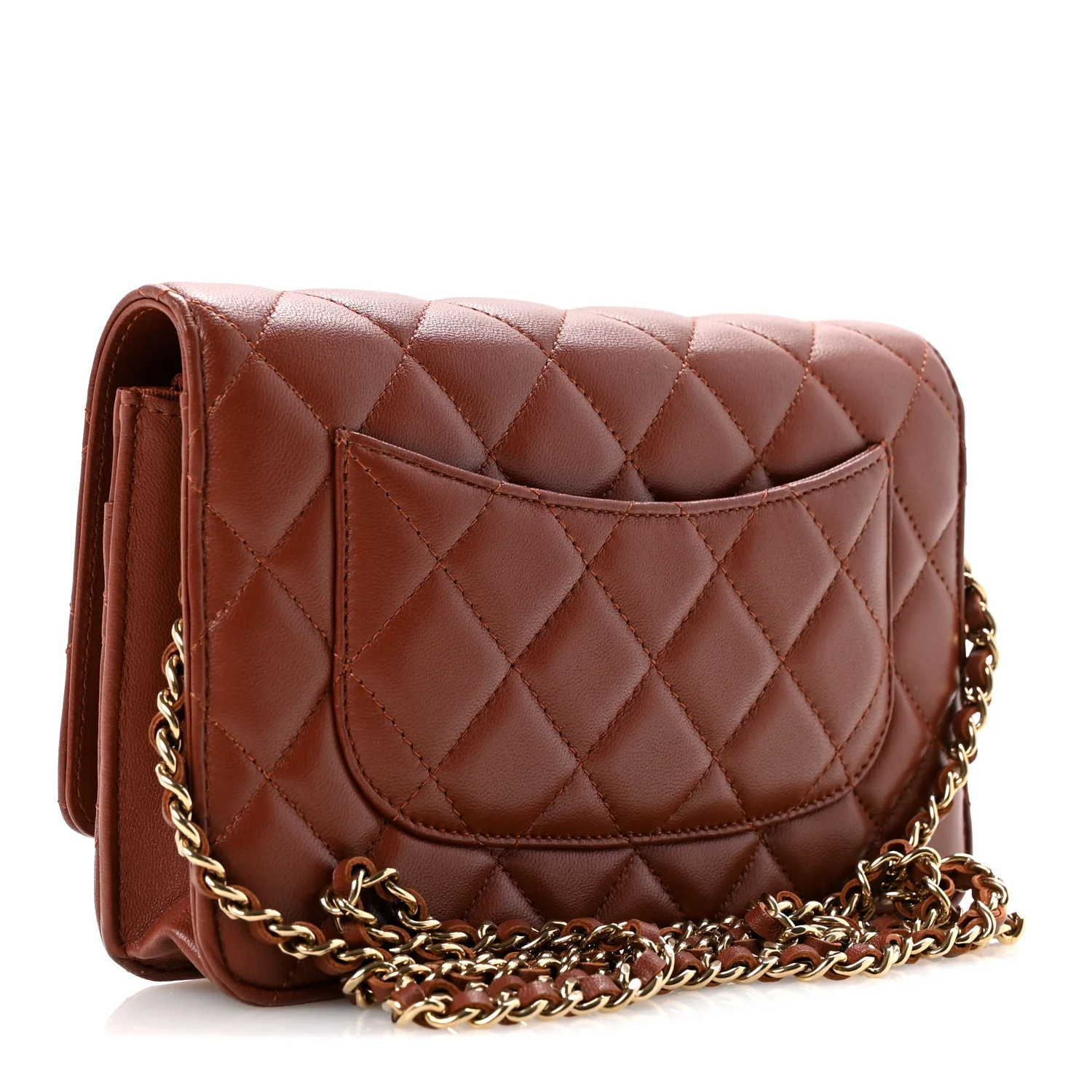 Lambskin Quilted Wallet On Chain WOC Brown - Image 3