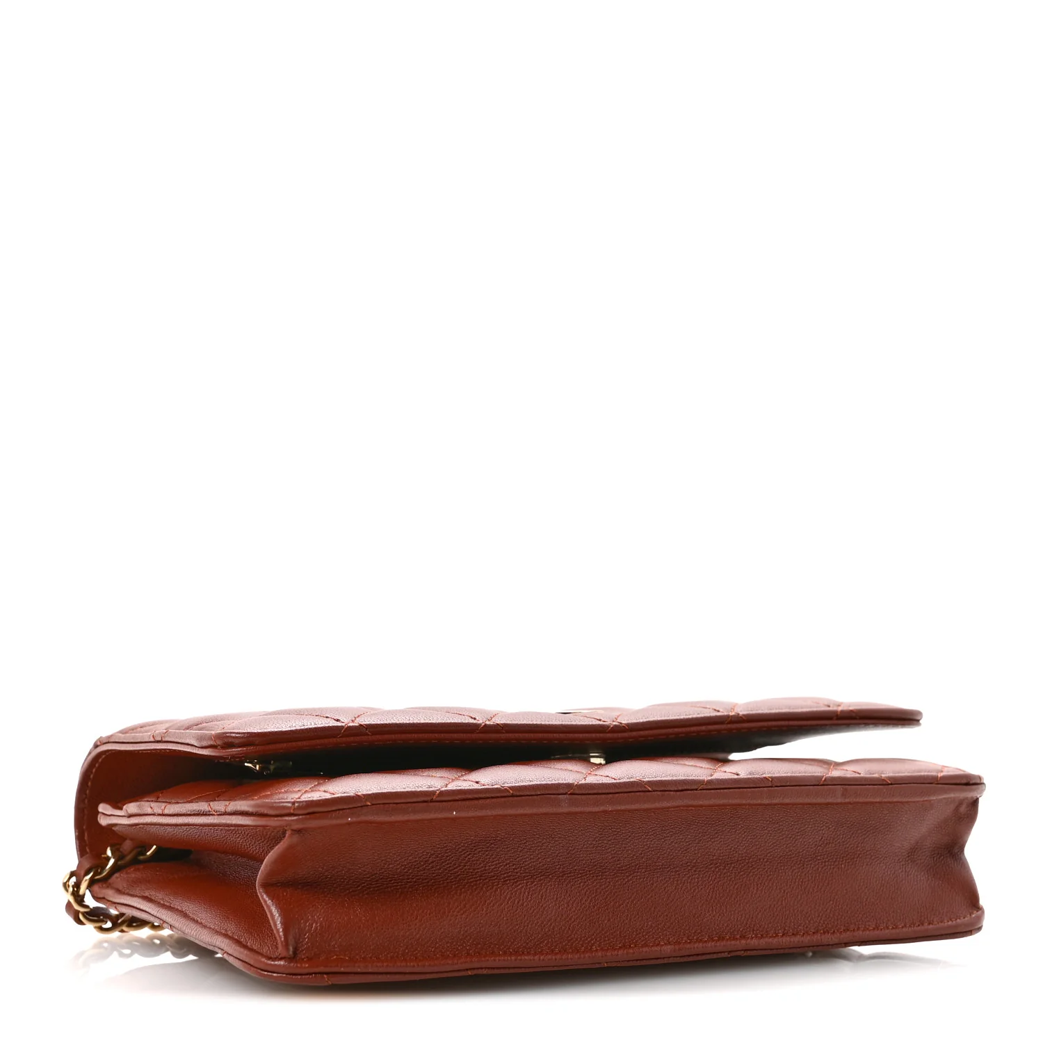 Lambskin Quilted Wallet On Chain WOC Brown - Image 4