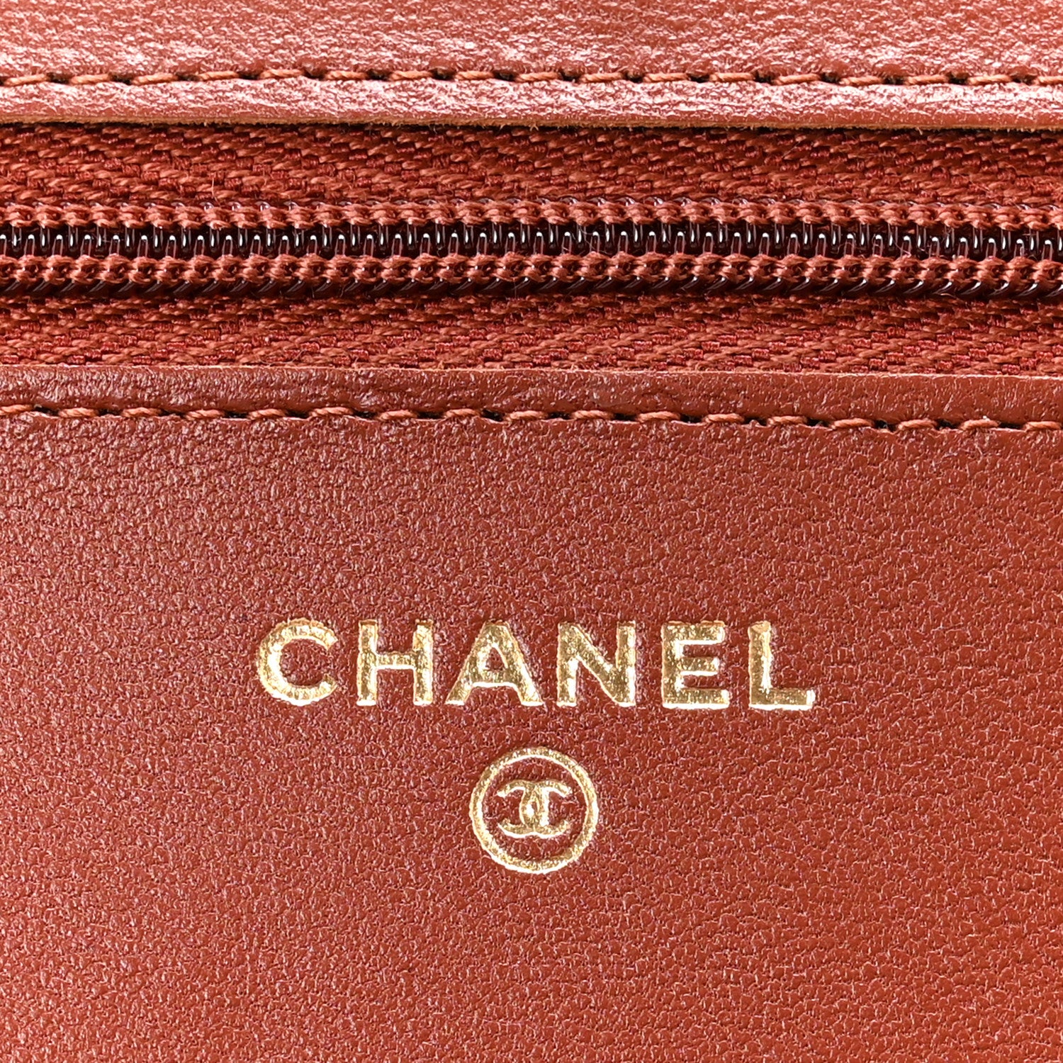 Lambskin Quilted Wallet On Chain WOC Brown - Image 6
